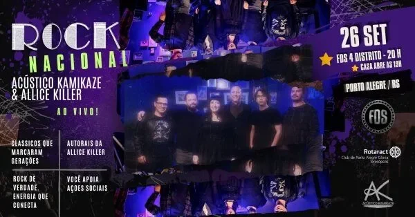 Noite de Rock Nacional ao Vivo | Acústico Kamikaze & Allice Killer no FDS 4° DISTRITO
